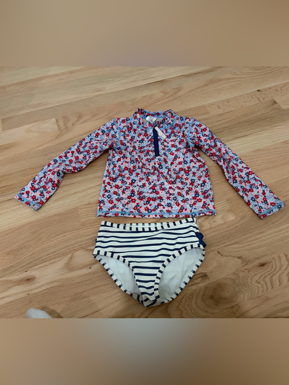 Ruffle Butts Girls' Long-Sleeve Floral Rashguard Set - Red, Blue & White